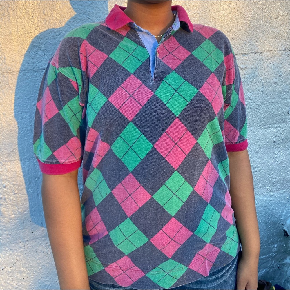 Vintage Tommy Hilfiger cross checkered polo shirt.